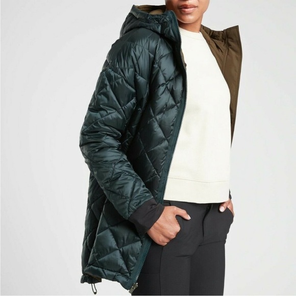 Athleta Vortex reversible down parka quilted jacket green, size XS - Picture 3 of 16
